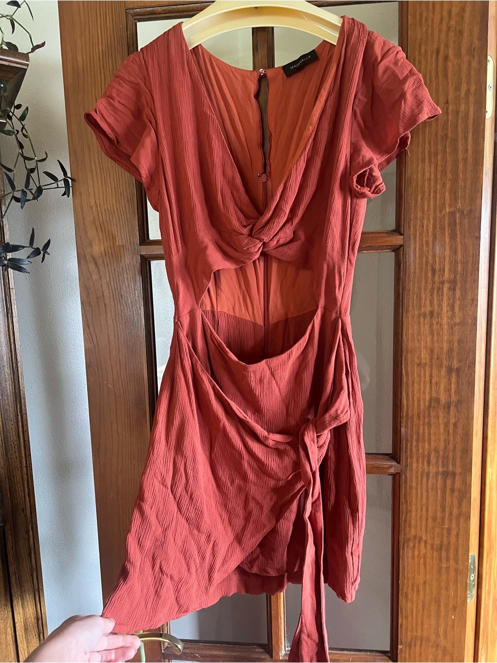 MAJORELLE Rust Tie-Waist Cutout Mini Dress